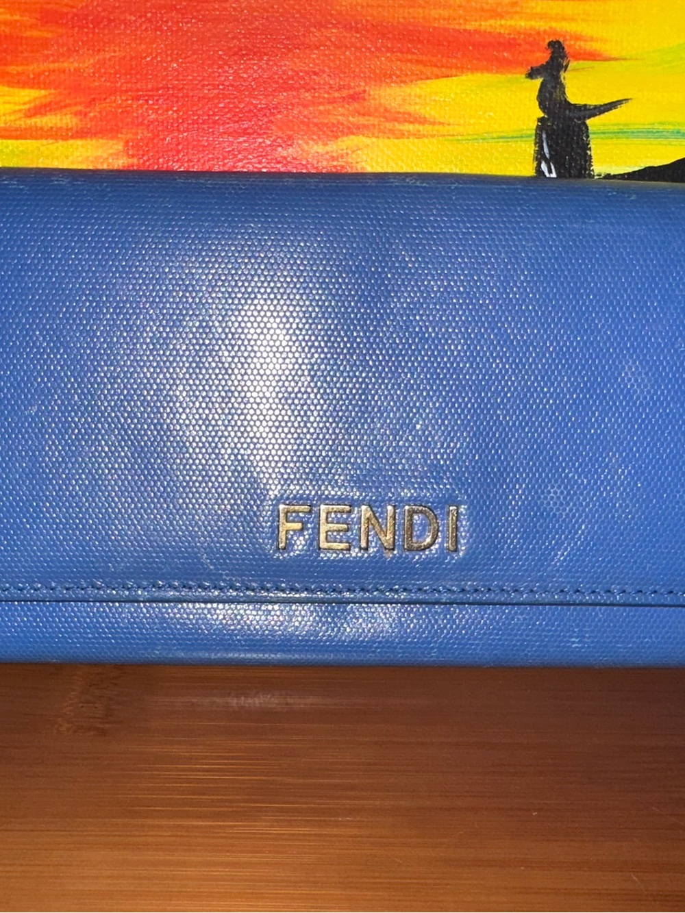 Fendi Bright Blue Leather Wallet with Gold Logo